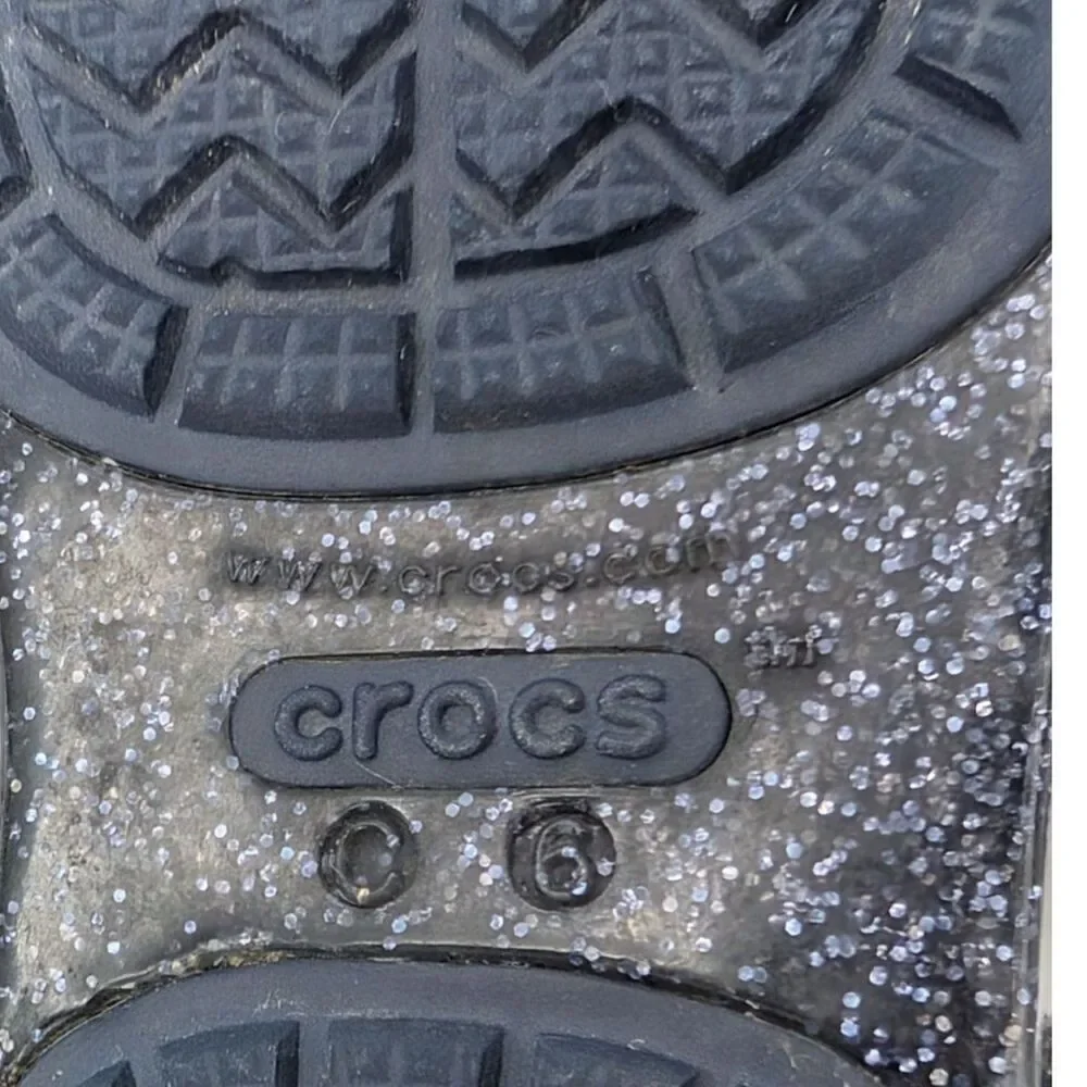 Crocs Sandals Toddler Girl C 6 Black Glitter Pink Butterfly Mary Jane